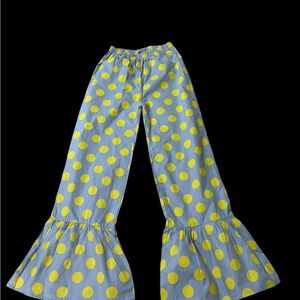 Blue and Yellow Polka Dot Flared Pants